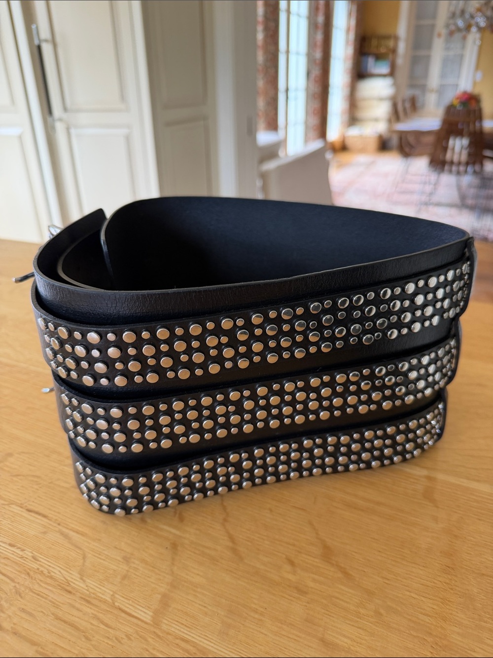Wide Black Triple-Buckle Leather Waist Belt - Picture 2 of 3